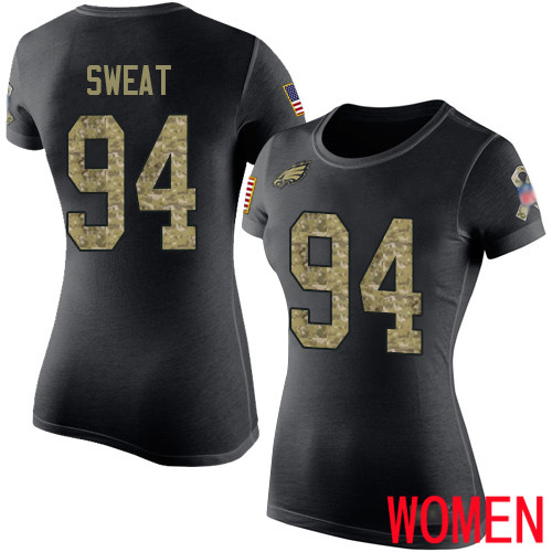 Women Philadelphia Eagles #94 Josh Sweat Black Camo Salute to Service NFL T Shirt->nfl t-shirts->Sports Accessory